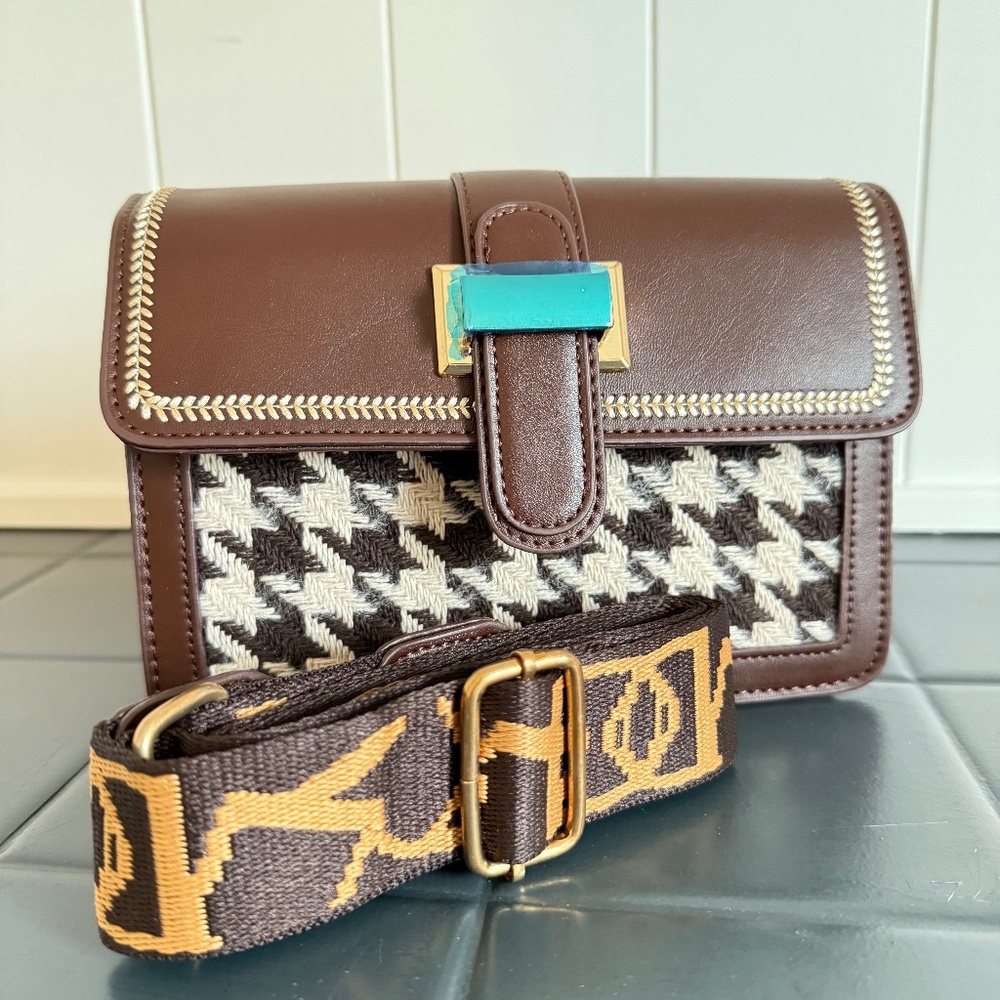 BRAND NEW Brown Houndstooth Purse